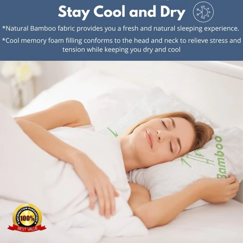 Bamboo Pillow Shredded Memory Foam for Sleeping Ultra Soft, Cool & Breathable